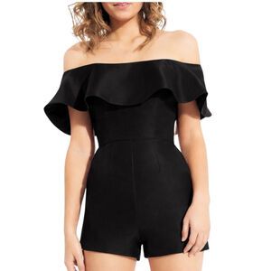 Women's Rachel Allan Black Off-Shoulder Formal LBD Mini Romper, Size 8